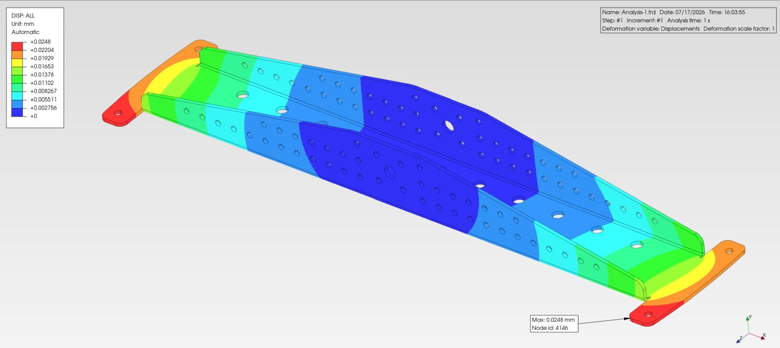 Placeholder: FEA deflection results used to size sheet metal thickness (receiver-mount-fea-results.jpg)